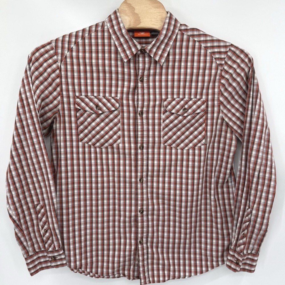 Merrell Button Down Shirt Mens XL Orange Plaid Long Sleeve Cotton Outdoor Casual